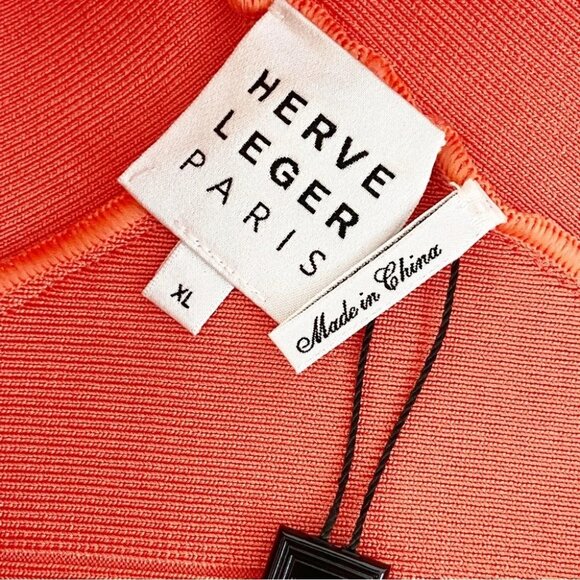 NWT Herve Leger One Shoulder Mini Bandage Dress in Deep Sea Coral  Size XL - Picture 5 of 7